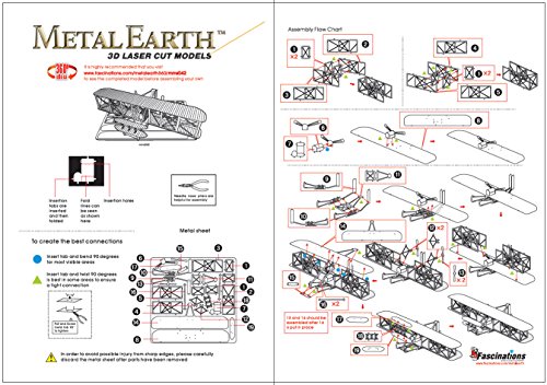 Metal Earth Puzzle 3D Avión Hermanos Wright. Rompecabezas De Metal De Aviación. Maquetas Para Construir Para Adultos Nivel Moderado De 10 X 5.1 X 2.1 Cm
