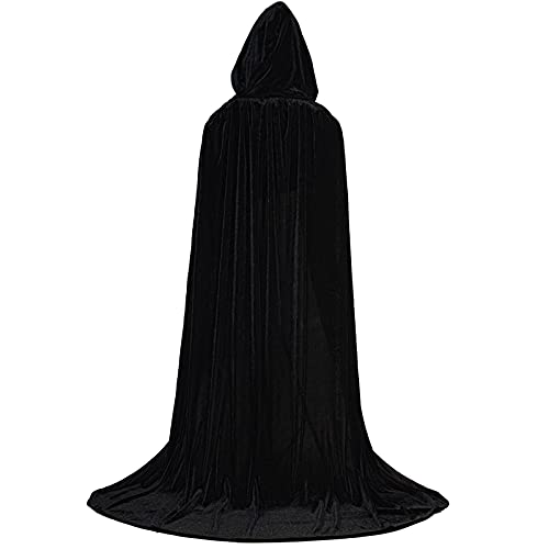 MiiDD Capa con Capucha Terciopelo Larga Disfraz ,Disfraces de Vampiro Halloween para Unisex Adulto Fiesta(Negro,L)