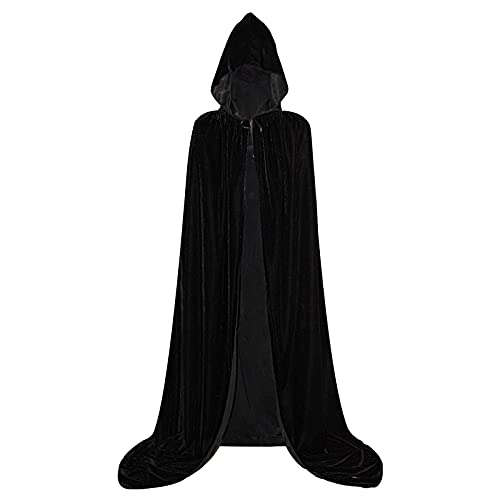 MiiDD Capa con Capucha Terciopelo Larga Disfraz ,Disfraces de Vampiro Halloween para Unisex Adulto Fiesta(Negro,XL)