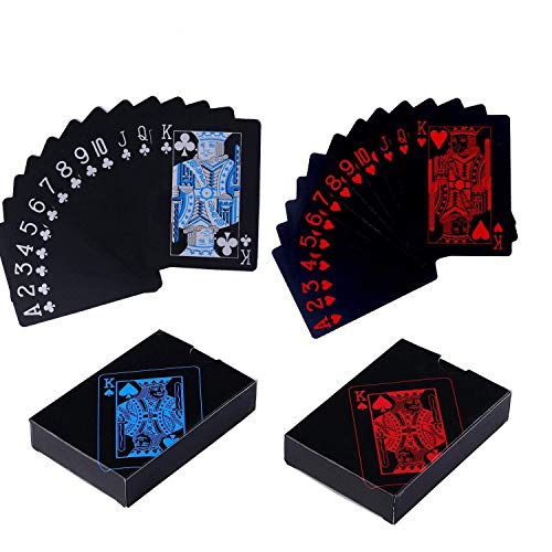 MINGZE 2 Piezas de Tarjetas de póquer a Prueba de Agua, Jugando a Las Cartas con plástico Flexible de PVC, Cartas de Truco clásico, niños y Adultos, tamaño estándar, Juegos de Azar de Casino
