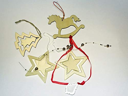 Minis Kreativ Bolso de pecho, diseño de muñeco de nieve, bolsillo para monedas, bolsillo para llaves y 4 decoraciones navideñas de madera, estrella de abeto, caballo balancín.