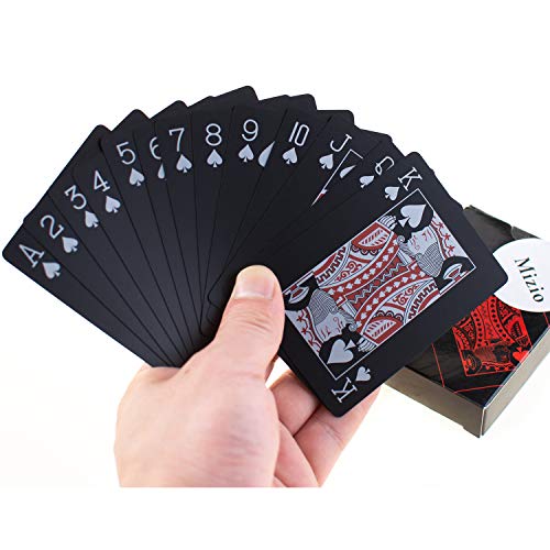 Mizio Tarjetas de Juego de póquer de plástico Resistente al Agua, Color Negro, para póquer o Mesa (54 Piezas), Rojo/Negro