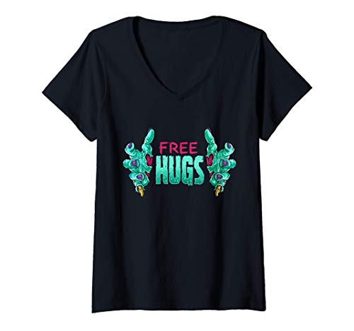 Mujer Abrazos gratis espeluznante Zombie Manos Amor Zombies Camiseta Cuello V