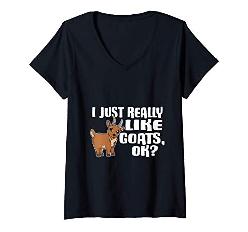 Mujer I Just Really Like Goats Ok Lindo Disfraz De Cabra Camiseta Cuello V
