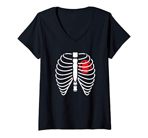 Mujer Pintor de rayos X del esqueleto Disfraz de Halloween Camiseta Cuello V