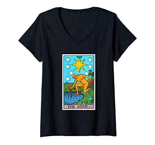 Mujer Star Tarot Card Psychic Occult Metaphysical Camiseta Cuello V
