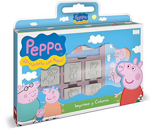 Multiprint Valija 7 Sellos para Niños Peppa Pig, 100% Made in Italy, Set Sellos Niños Persolanizados, en Madera y Caucho Natural, Tinta Lavable no Tóxica, Idea de Regalo, Art.07875