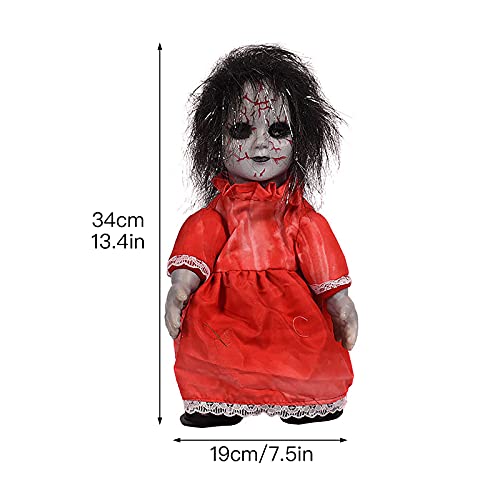 Muñeca de miedo de Halloween, Muñeca obstruida eléctrica caminando iluminada de horror Horror Muñeca espeluznante para la tienda de bares de la casa, 7,5 x 13.5 pulgadas (sin batería)
