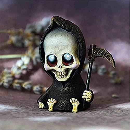 Muñeca Grim Reaper, Mini estatuilla de Grim Reaper, Estatua de fantasía gótica, Figuras de Grim Reaper en Miniatura con guadaña, Miniatura de Muerte Linda, Escultura de Muerte de Halloween (1PC)