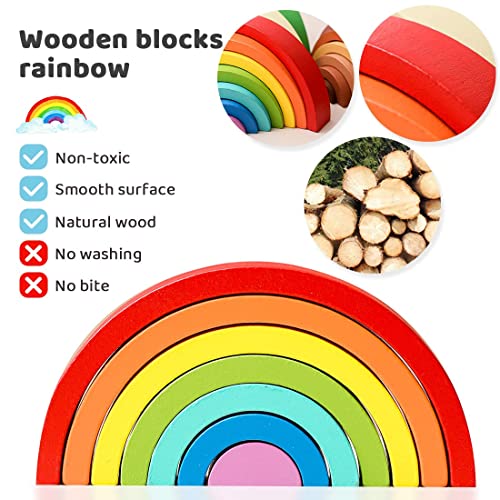 MYRCLMY Rainbow Stacking Toy, 7pcs Bloques de construcción Conjunto Juguete de Madera de apilamiento Empresas tempranas Juguetes educativos para bebés/niños pequeños/niños, Juego de Hamster