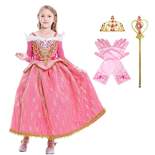 MYRISAM Vestidos de Princesa Aurora para Niñas Disfraz de Carnaval Bella Durmiente Traje de Halloween Navidad Cumpleaños Fiesta Ceremonia Aniversario Cosplay Vestir 5-6 años