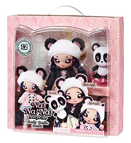 Na Na Na Surprise Family Set de 3: 2 Suaves y 1 Mascota-Juguetes para niños-Familia, muñecas, 12 Accesorios, Ropa removible y 1 Panda de Peluche, Color (575979C3OC)