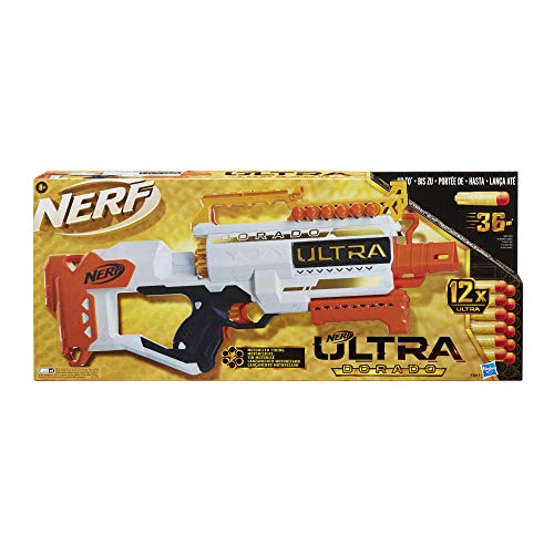 Nerf Dorado Blaster motorizado, Carga rápida de Nalgas, 12, Compatible Solo con Dardos Ultra, Multicolor (Hasbro F2017)
