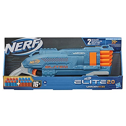 Nerf Elite 2.0 Warden DB-8 Blaster, 16 Oficiales, Blast 2 Dardos a la Vez, riel táctico para Personalizar, Slam Fire (Hasbro E9959EU4)