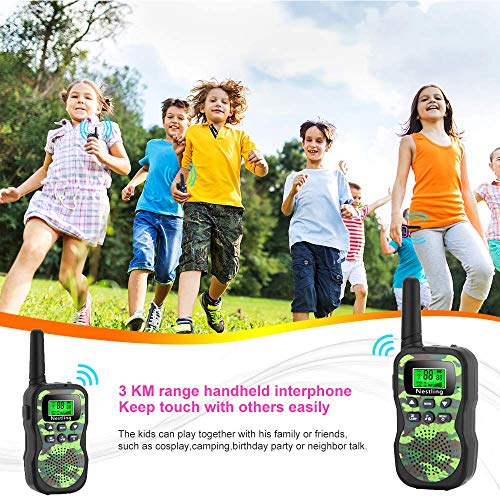 Nestling Walkie Talkie para niños, Camuflaje al Aire Libre, 8 Canales, Radio de 2 vías, Juguetes, Linterna LCD retroiluminada, Rango de 3 Millas para Actividades Infantiles (2pcs Verde)