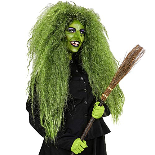 NET TOYS Peluca Extra Larga Bruja para Dama - Verde-Negro - Misterioso Accesorio para Disfraz Mujer Peluca Larga Bruja - Inmejorable para Halloween y Noche de Brujas