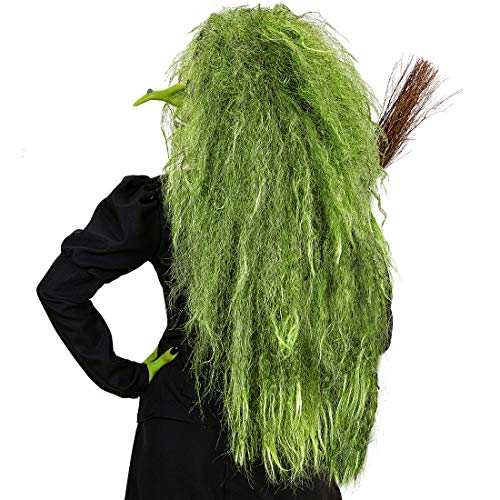 NET TOYS Peluca Extra Larga Bruja para Dama - Verde-Negro - Misterioso Accesorio para Disfraz Mujer Peluca Larga Bruja - Inmejorable para Halloween y Noche de Brujas