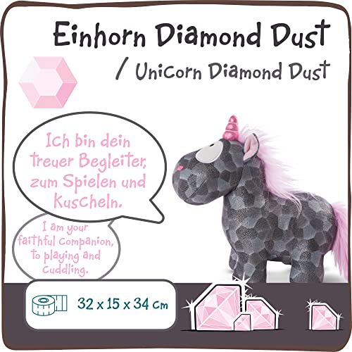 NICI Suave Diamond Dust 32 cm – Tiernos Juguetes de Unicornio, niños y bebés Relleno Esponjoso para abrazar y Jugar – Acogedores Animales de Peluche, Color Gris, (47652)