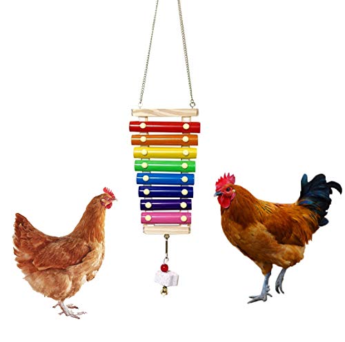 Nicoone Juguete de xilófono de pollo, gallo de pollo, juguete colgante de madera, gallinero, picoteador, juguete de pájaros xilófono con 8 llaves de metal