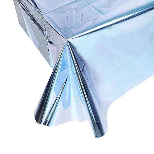 NIWWIN 2 Paquetes de Papel de Aluminio metálico Brillante Mantel desechable de plástico Rectangular de oropel metálico para decoración de Bodas y Fiestas de cumpleaños (Azul)