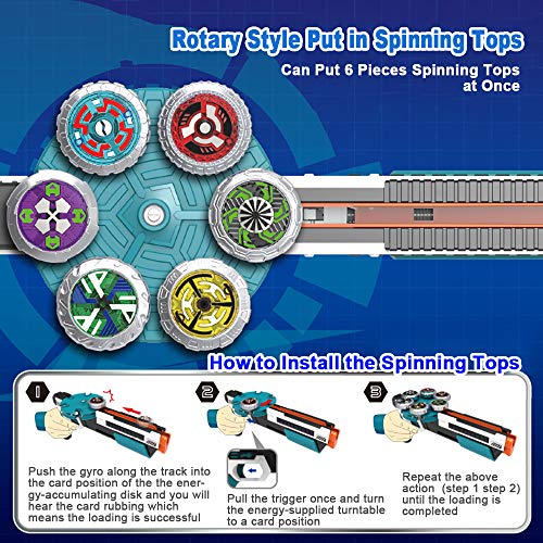 OBEST Peonzas con Lanzador Juguetes Conjunto, 6 Gyro Spinnings de Metal y Launcher de automático, Regalos o Juguetes para Niños