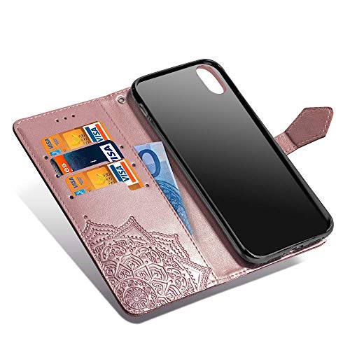 Oihxse Funda con Huawei P30, Cuero PU Billetera Cierre Magnético Flip Libro Folio Tapa Carcasa Relieve Soporte Plegable Ranuras para Tarjetas Protección Caso(Oro Rosa)