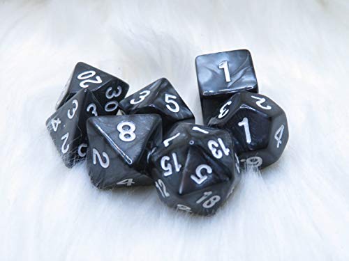Onyx - Polyset Dice | Polydice | Black Pearlescent Marble and White | Dice Set of 7 Pieces | D&D and RPGs | Plastic Dice Set | Polyhedral Dice Set | DND / D&D / Dungeons and Dragons