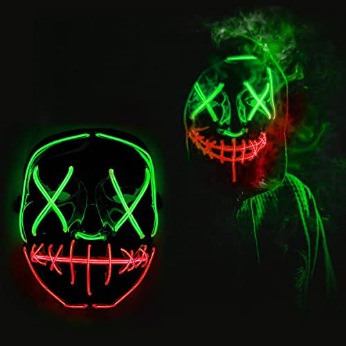Original Cup Máscara LED La Purge® | Pesadilla Verde y Roja | Plástico rígido | 3 modos de parpadeo | Máscara LED | Cosplay | Halloween | Neón | 100% Horror | 100% Diversión