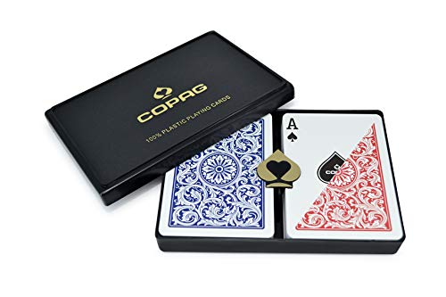 Pack de Dos Barajas de Poker Copag 1546" Azul/Rojo con Índice Regular. 100% Plástico.