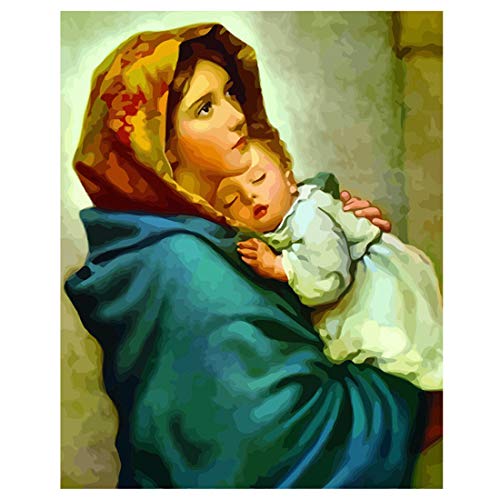 Pintura por números para adultos principiante Virgen María con Jesús decoración de pared pintura