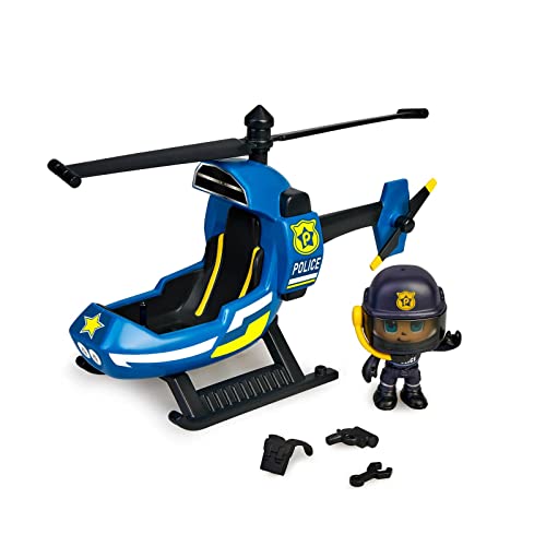 Pinypon Action - Mini Helicóptero de Policía, Set de Juguete de acción complementa la comisaría, Incluye un muñeco con Traje de piloto y Accesorios, para niños a Partir de 4 años, Famosa (700017037)