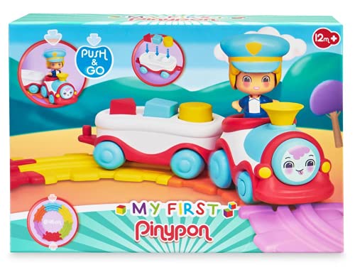 Pinypon - My First, Tren Divertido, primer tren de juguete con vías para circular y la figura del maquinista, ruedas y panel con huecos para encajar formas geométricas de colores, FAMOSA (700016720)
