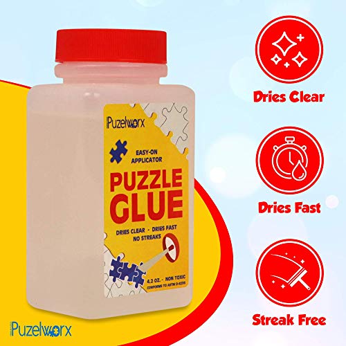 Playkidz-Pegamento Transparente no tóxico para Rompecabezas de 1000 Piezas de 4.2 onzas (124 ml) Cada Botella (Total 248 ml) Aplicador fácil de Poner (2 Unidades), PuzzleWorx-Glue