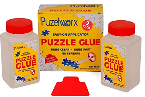 Playkidz-Pegamento Transparente no tóxico para Rompecabezas de 1000 Piezas de 4.2 onzas (124 ml) Cada Botella (Total 248 ml) Aplicador fácil de Poner (2 Unidades), PuzzleWorx-Glue