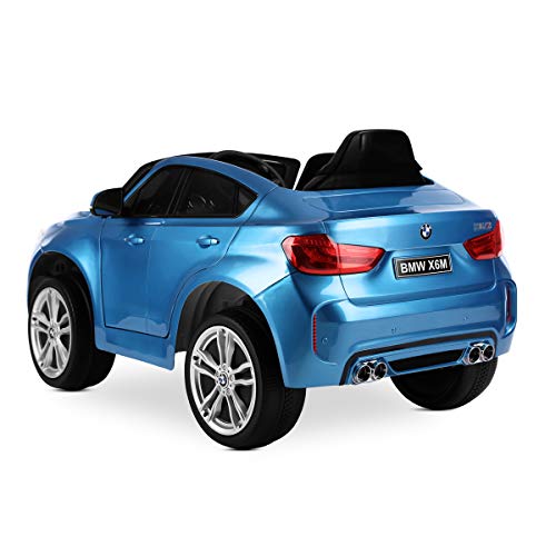 Playkin BMW X6M AZUL, Coche de bateria para niños mando 12V licencia oficial luces y sonidos juguetes infantiles coches de bateria