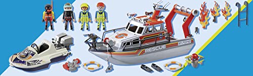PLAYMOBIL City Action 70140 Rescate marítimo: Operativo de extinción de Incendios con Barco de Rescate, Juguetes para niños a partir de 4 años