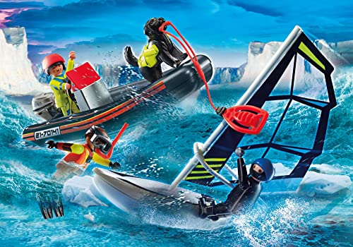 PLAYMOBIL City Action 70141 Rescate Marítimo: Rescate Polar con Bote, Juguetes para niños a partir de 4 años