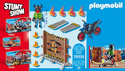 PLAYMOBIL Stuntshow 70553 Moto con muro de fuego, Para niños de 4 a 10 años