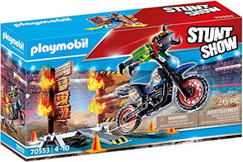 PLAYMOBIL Stuntshow 70553 Moto con muro de fuego, Para niños de 4 a 10 años