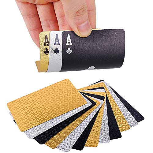 Póker Naipes 3 Paquete Cartas de Poker Impermeables Cartas de póker de plástico Cartas magicas clásicas para niños y Adultos Mesa Juegos de Cartas, Oro y plata y negro, (54 Piezas/Cubierta) 3 PCS