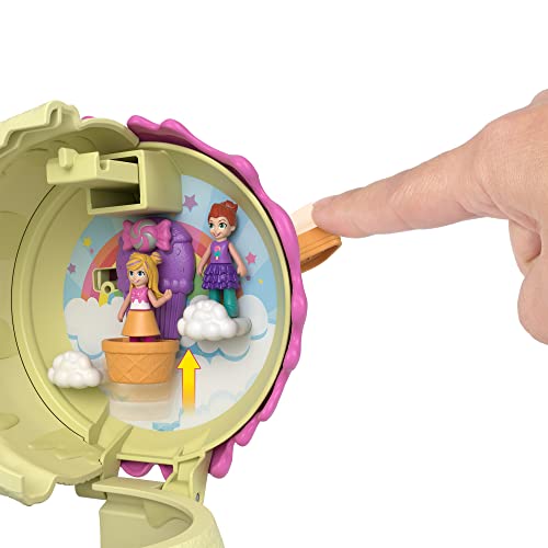 Polly Pocket Parque de juego Polly-sorpresas, cofre helado con juego de agua para muñecas con accesorios sorpresa, juguete +4 años (Mattel HFR00)
