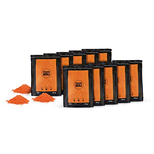 POLVO HOLI - Pack de 10 bolsas de Polvo Holi de 100 gramos - 1kg de Polvo Holi (Naranja)