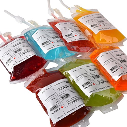 PROtastic 5 recipientes para bebidas por goteo IV "Blood Bag", ideales para fiestas temáticas de terror, Halloween, Drácula/vampiro, 350 ml, para fiestas