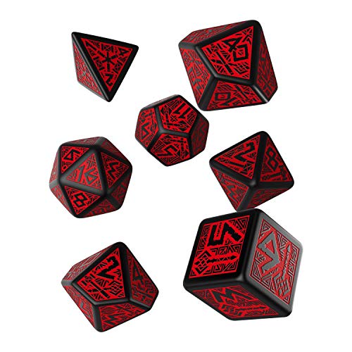 Q Workshop Dwarven Black & Red RPG Ornamented Dice Set 7 Polyhedral Pieces