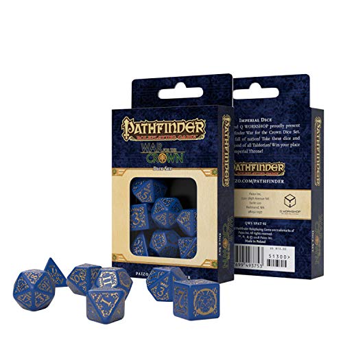 Q Workshop Pathfinder War for The Crown RPG Ornamented Dice Set 7 Polyhedral Pieces