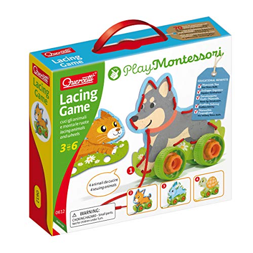 Quercetti, Play Lacing Game colección 'Montessori' Juguetes para apilar y Encajar (AJ 1)