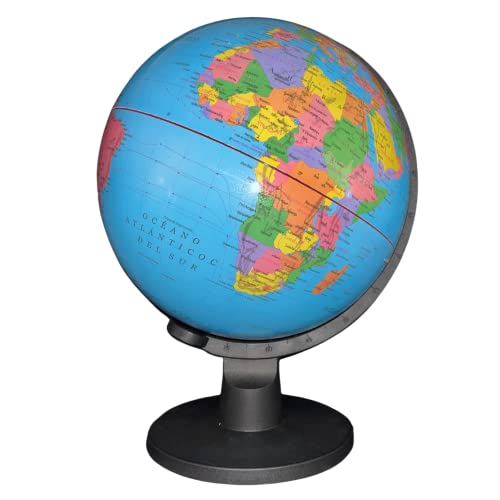 Raylu Paper®- Globo Terráqueo iluminado y giratorio, cartografía y meridiano, esfera del mundo en español, color Azul. (25 cm)