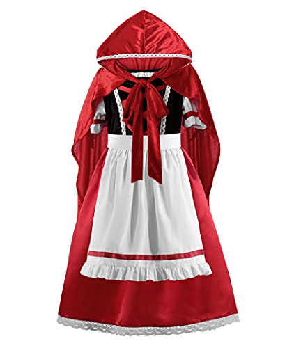 ReliBeauty Disfraz Caperucita Roja para Niña Disfraces de Carnaval y Halloween con Capa con Capucha y Bolso 7-8 años, 120