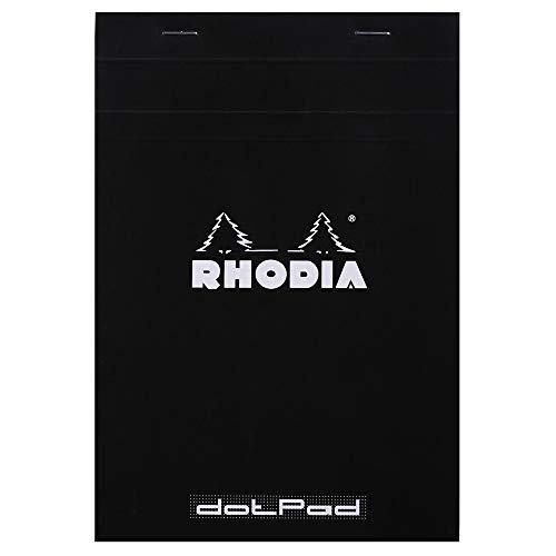 RHODIA 16559C - Bloc-Notes Agrafé Dotpad N°16 Black - A5 - Pointillés Dot - 80 Feuilles Détachables - Papier Clairefontaine Blanc 80 g/m² - Couverture en Carte Enduite Souple et Résistante - Basics