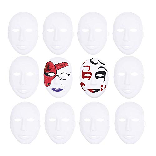 Ritte 12 Piezas Máscara Blanca, Máscara Papel Cara Completa Blanca para Fiesta Baile, Mascarada Simple, Decoración Bricolaje, Máscara Pintada a Mano (Estilo Niña)